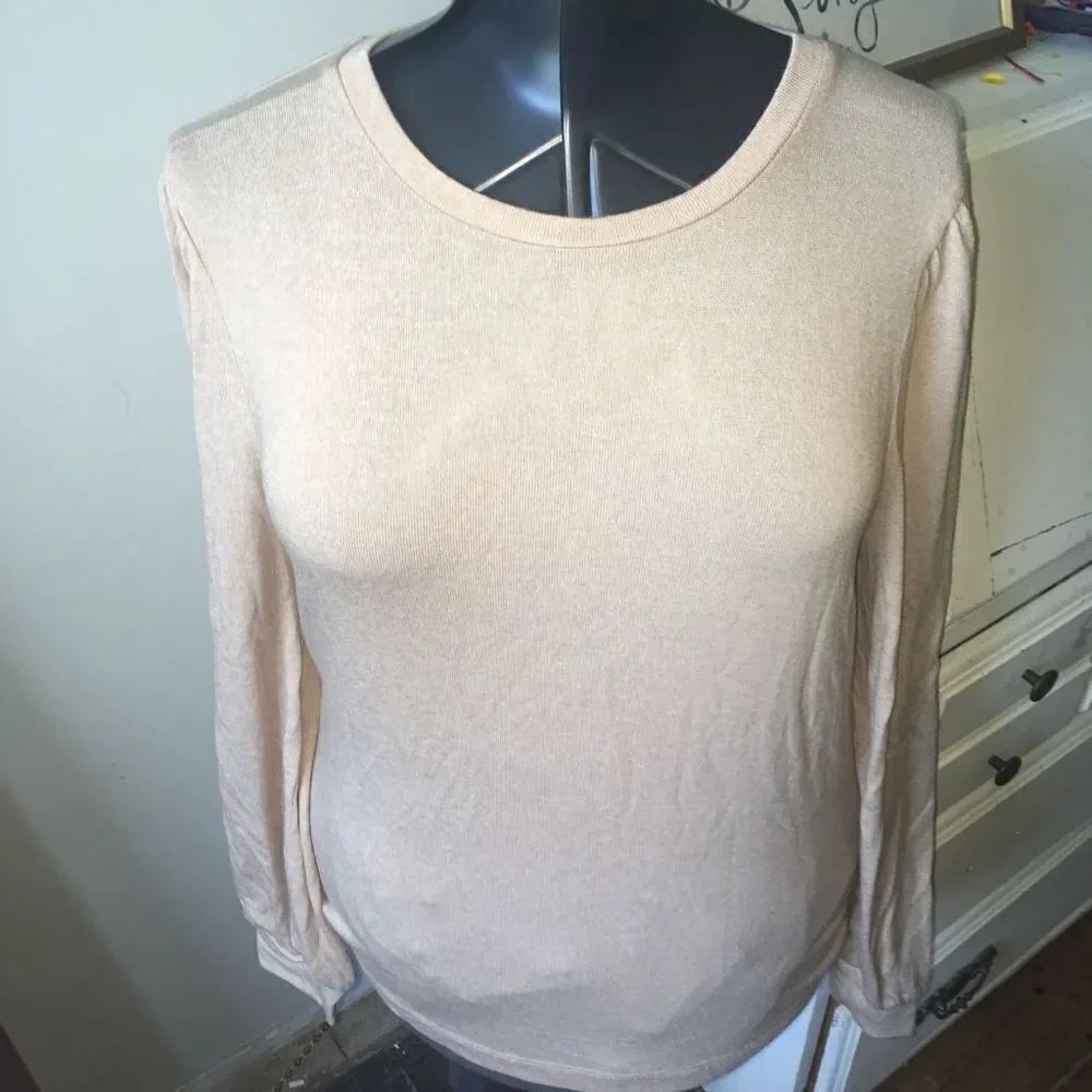 J Crew re-imagined beige scoop neck lightweight gathered sleeve top